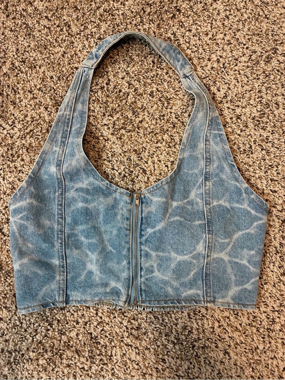 Women Forever 21 blue denim halter top with zipper detail Size L #denim